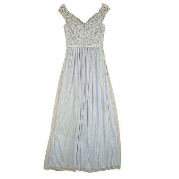 Davids Bridal Formal Gown Womens 2 Light Blue Off Shoulder Slit Lace‎ Prom Dress - Picture 4 of 15